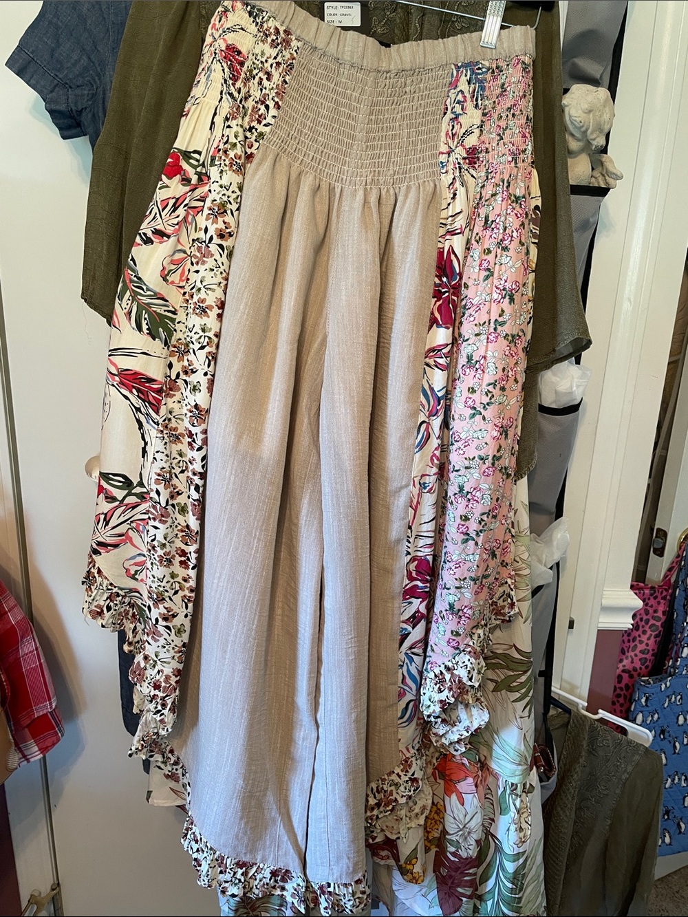 Boho Patchwork Beige and Floral Balloon leg pants Young Threads
